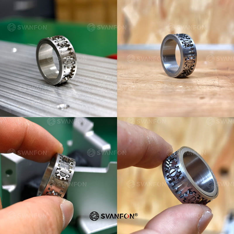 Aluminum Rotating Kinetic Ring Box & Titanium Gear Mechanical Ring