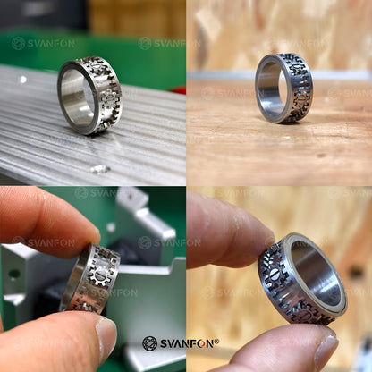 Aluminum Rotating Kinetic Ring Box & Titanium Gear Mechanical Ring